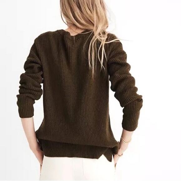 Madewell Olive Green Crew Neck Pullover Sweater Ribbed Knit Cozy Classic XS - Picture 6 of 14